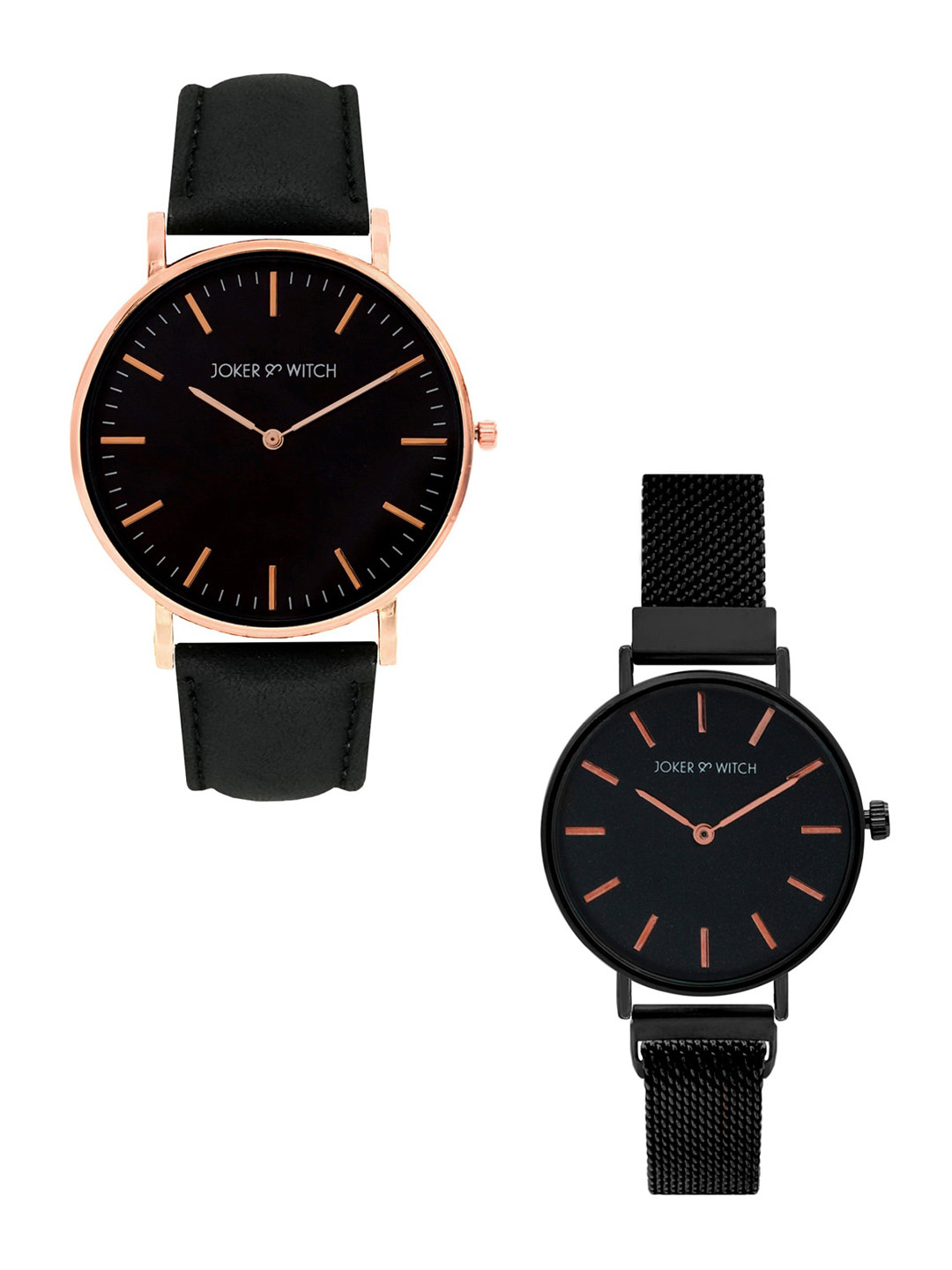 JOKER & WITCH Black & Rose Gold-Toned Jack & Ennis Couple Watches Gift Set JWCW167