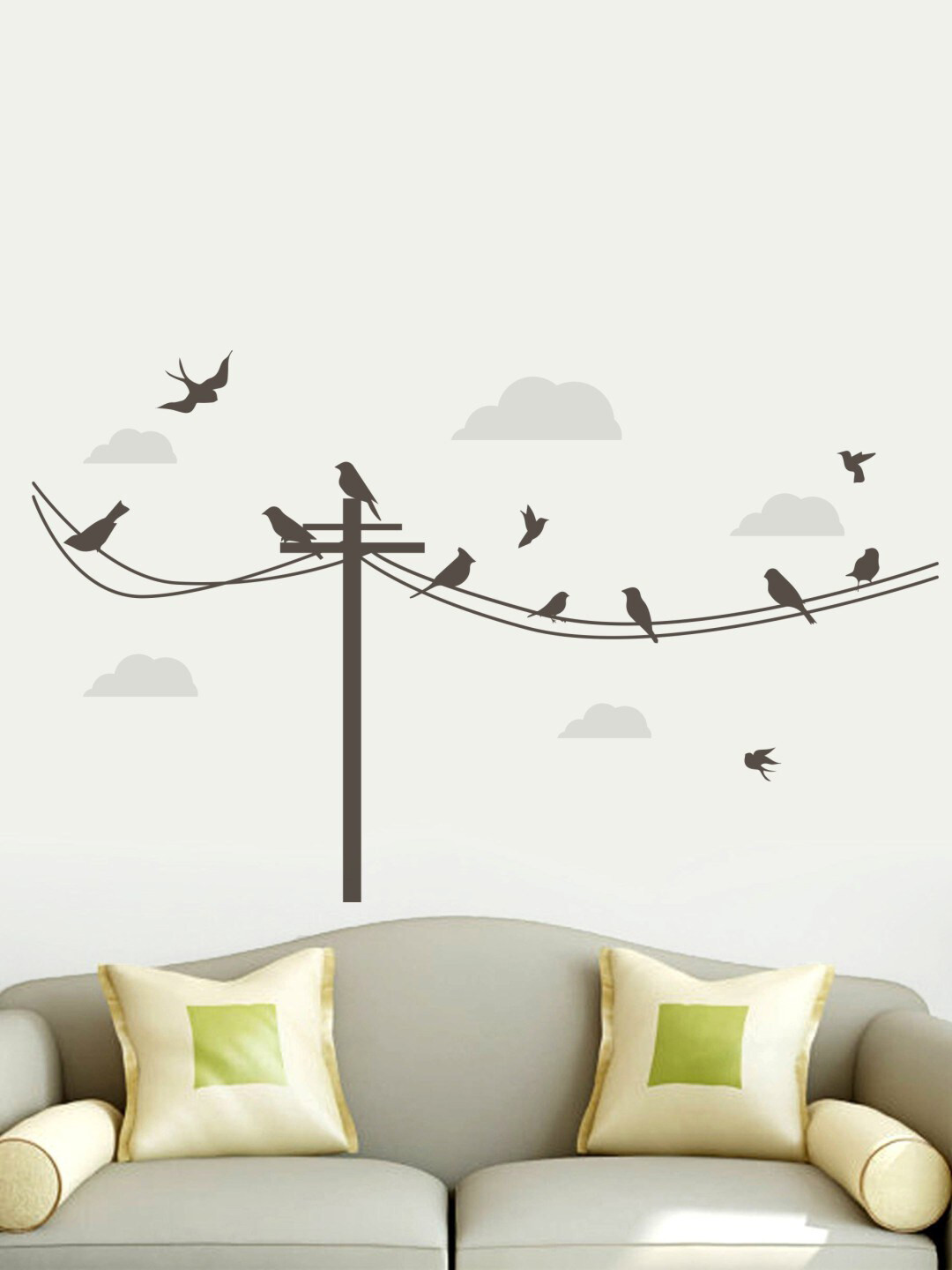 rawpockets Black & Grey Bird Story On Post Vinyl Wall Sticker