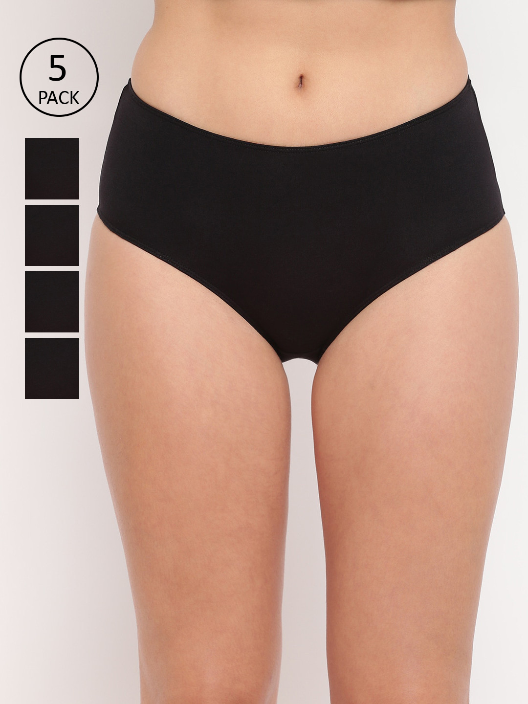 BASIICS by La Intimo Women Pack Of 5 Black Solid Tease 2 Please Hipster Briefs FB11