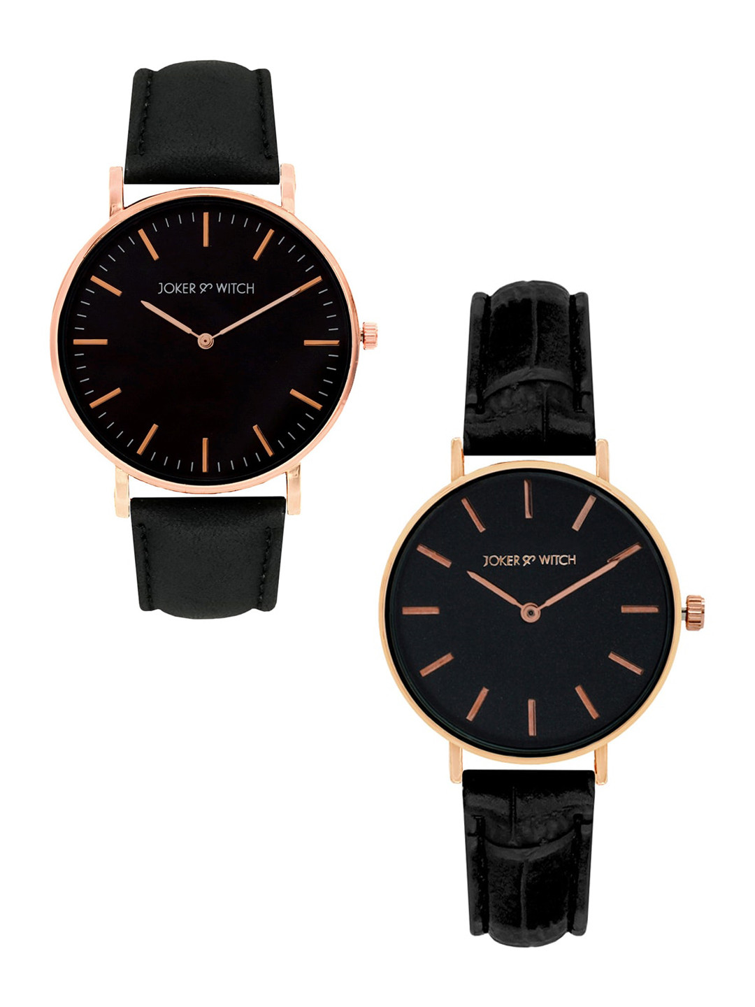 JOKER & WITCH Unisex Black & Rose Gold-Toned Jimmy & Drew Couple Watch Gift Set JWCW189