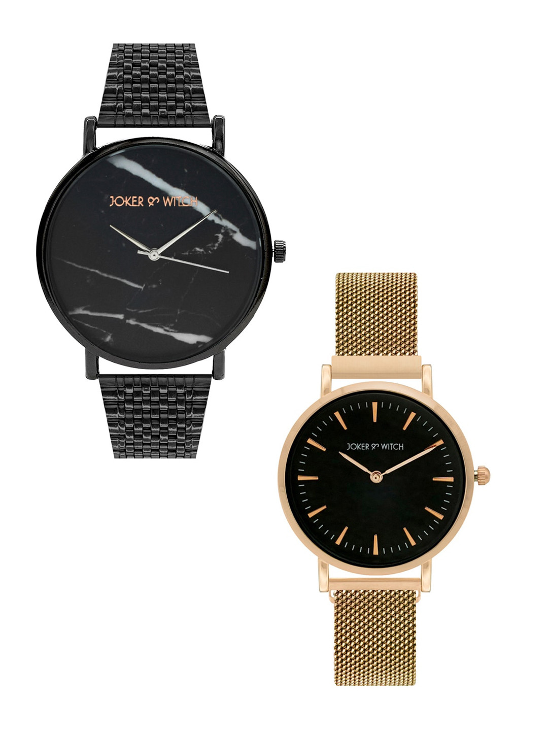 JOKER & WITCH Black & Rose Gold-Toned Jude & Conner Couple Watch Set JWCW192