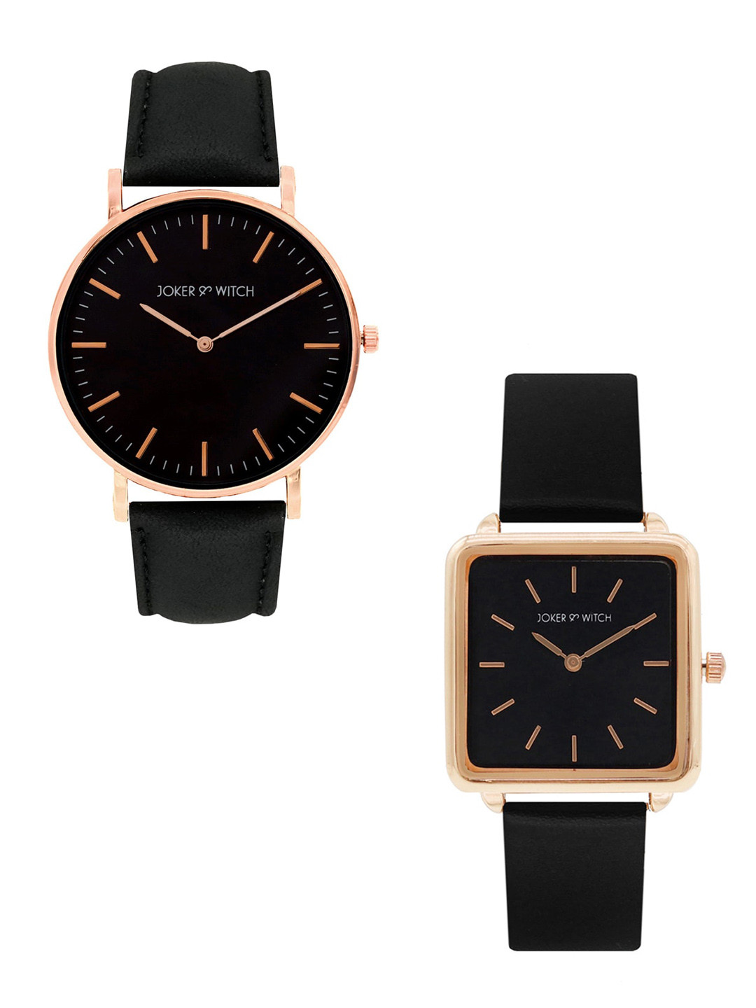 JOKER & WITCH Black & Rose Gold-Toned Spencer & Heidi Couple Watches JWCW197