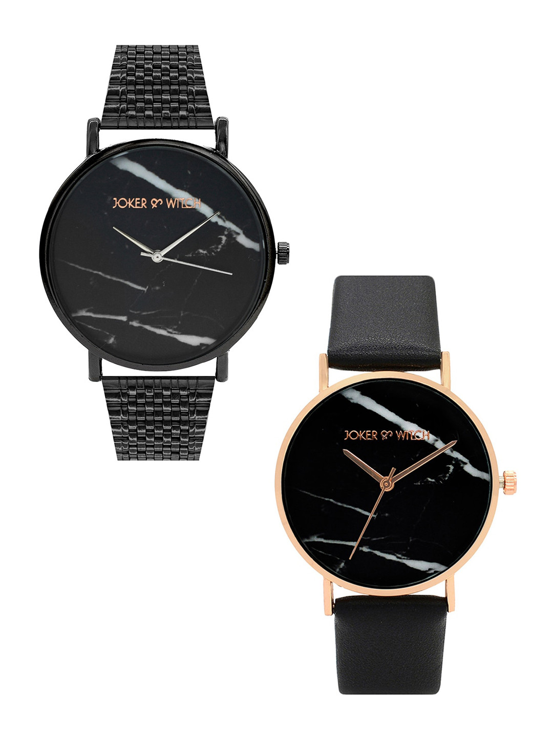 JOKER & WITCH Unisex Black & Rose-Gold Toned Becky & Jesse Couple Watch Gift Set JWCW119
