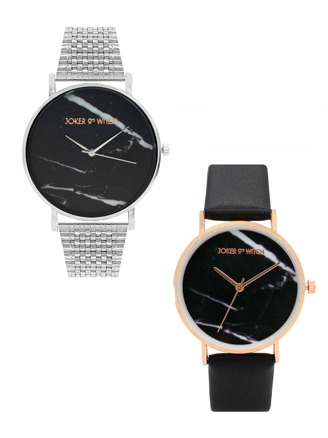 JOKER & WITCH Silver-Toned & Black Jack & Kate Couple Watch Set-JWCW137