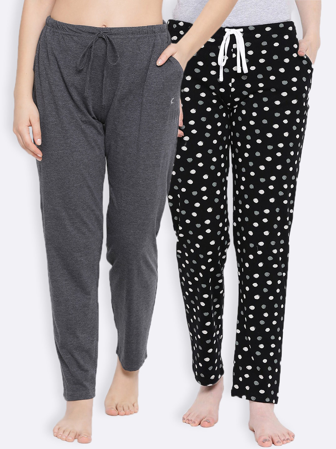 Kanvin Women Charcoal & Black Pack of 2 Lounge Pants
