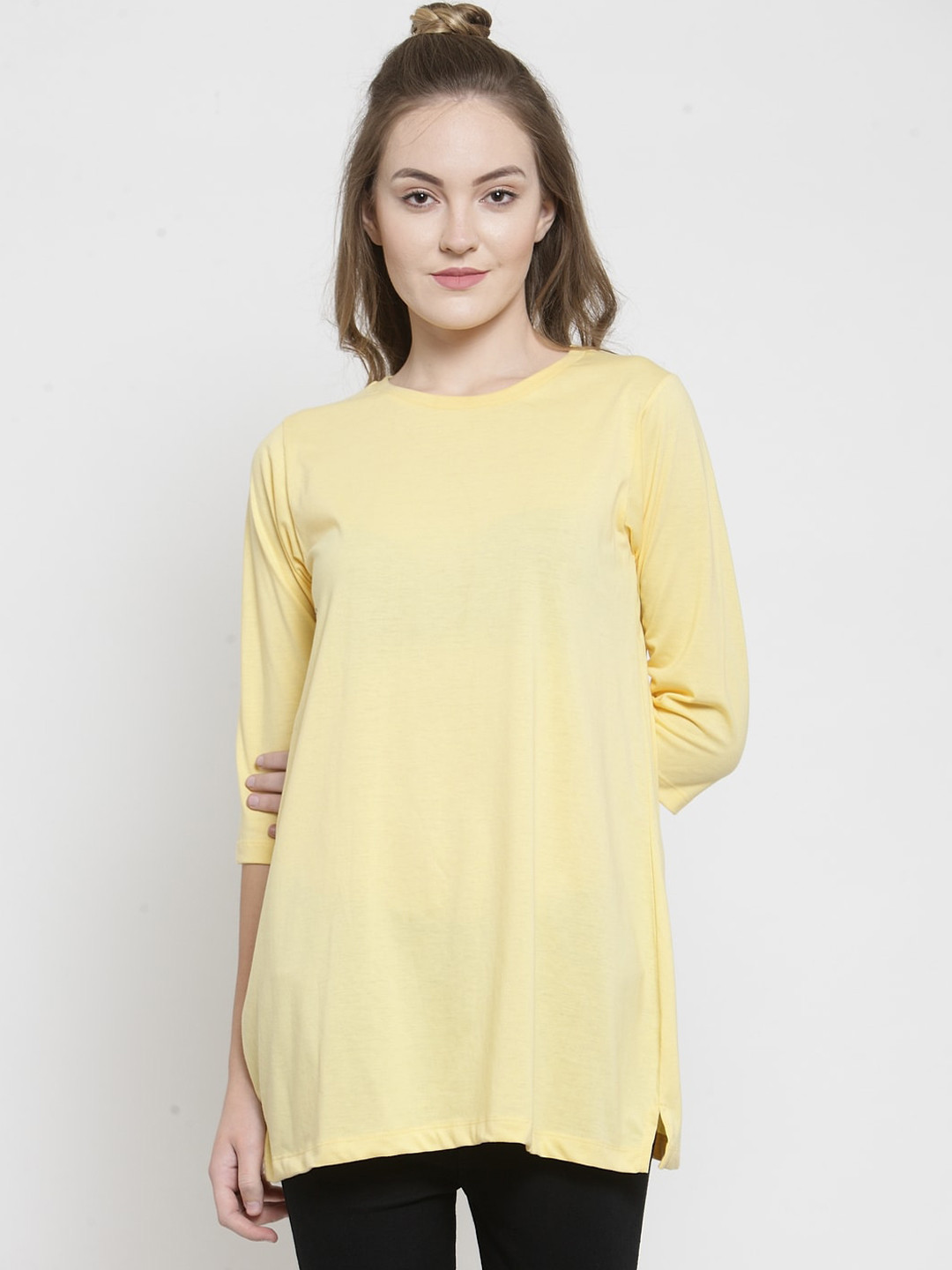 Kalt Women Yellow Solid Tunics