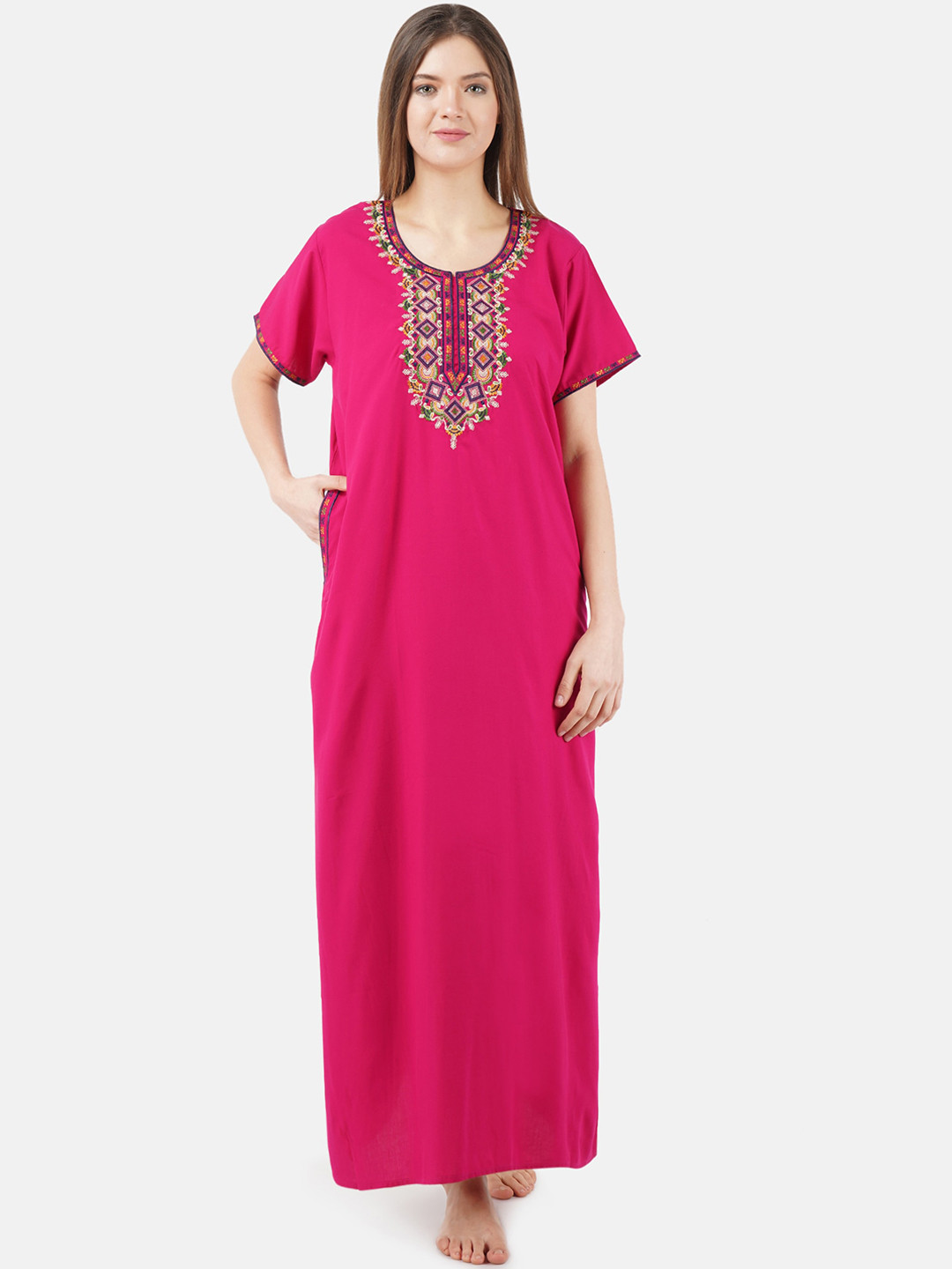 KOI SLEEPWEAR Pink Embroidered Lissybissy Cotton Maxi Nightdress