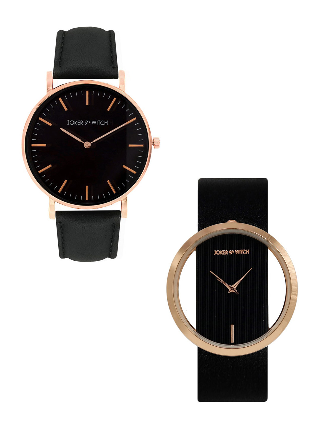 JOKER & WITCH Black & Rose gold-Toned Buffy & Angel Couple Watch Gift Set-JWCW126
