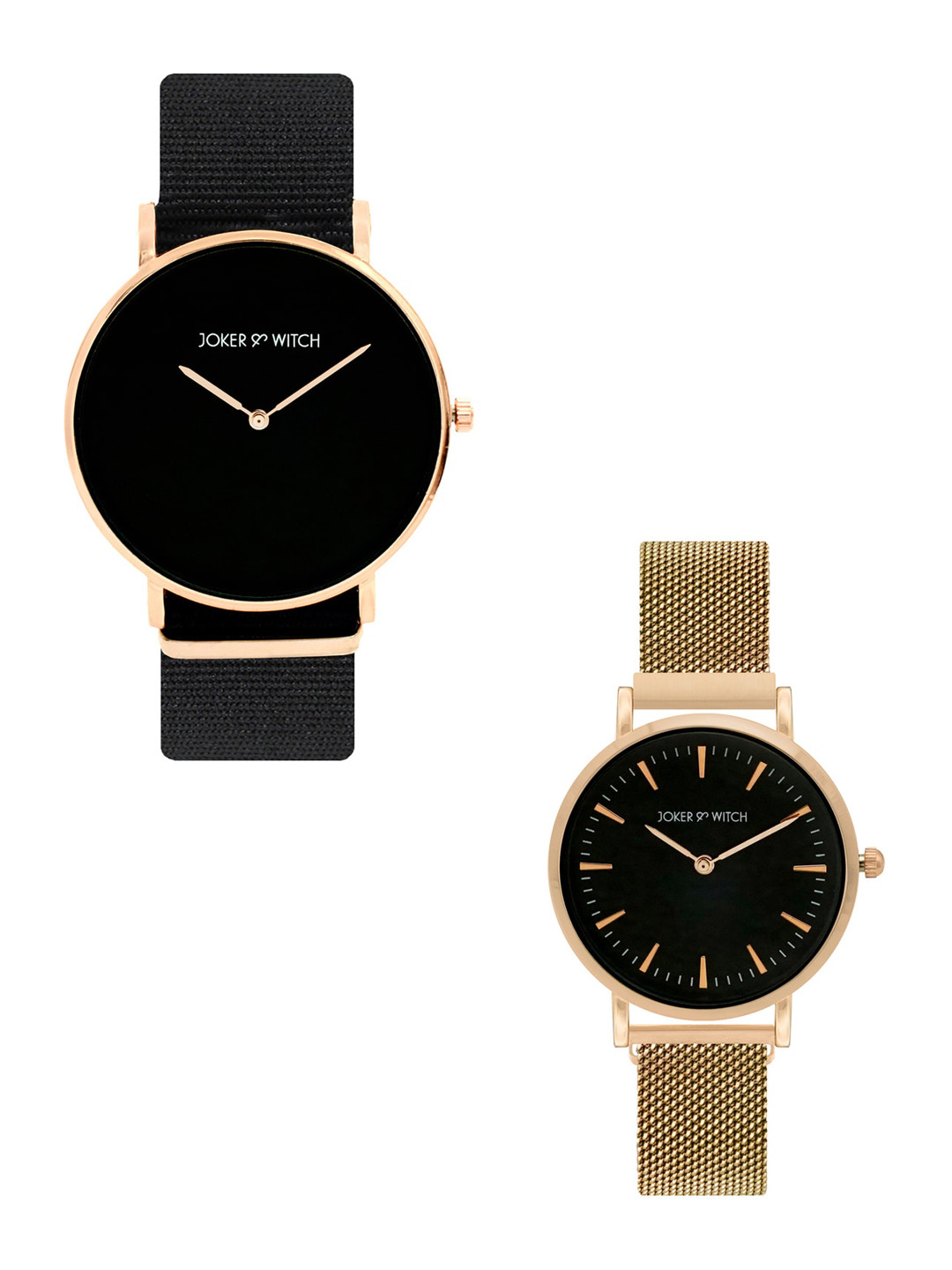 JOKER & WITCH Black & Rose Gold-Toned Jennifer & Oliver Couple Watch Gift Set-JWCW178