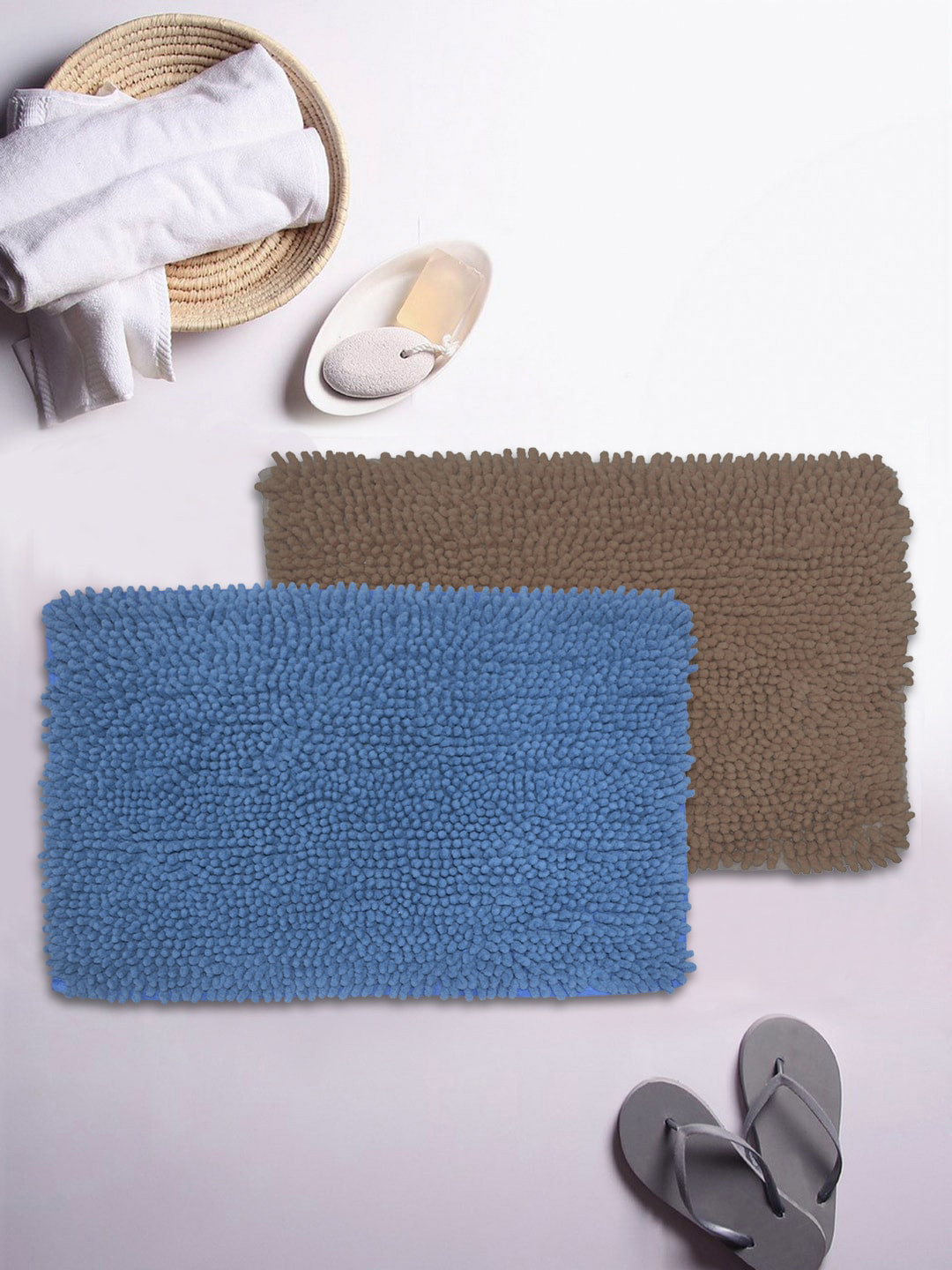 BIANCA Set Of 2 Mushroom Texture Non-Slip Shaggy Bath Rugs