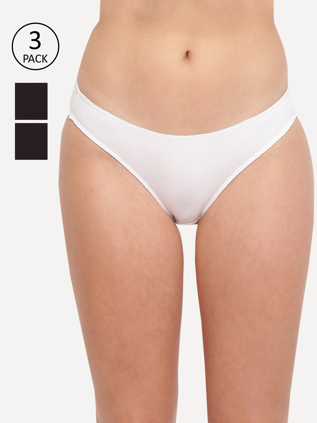 BASIICS by La Intimo Women Pack Of 3 Black & White Grace Well Bikini Briefs BK11B2G0W1