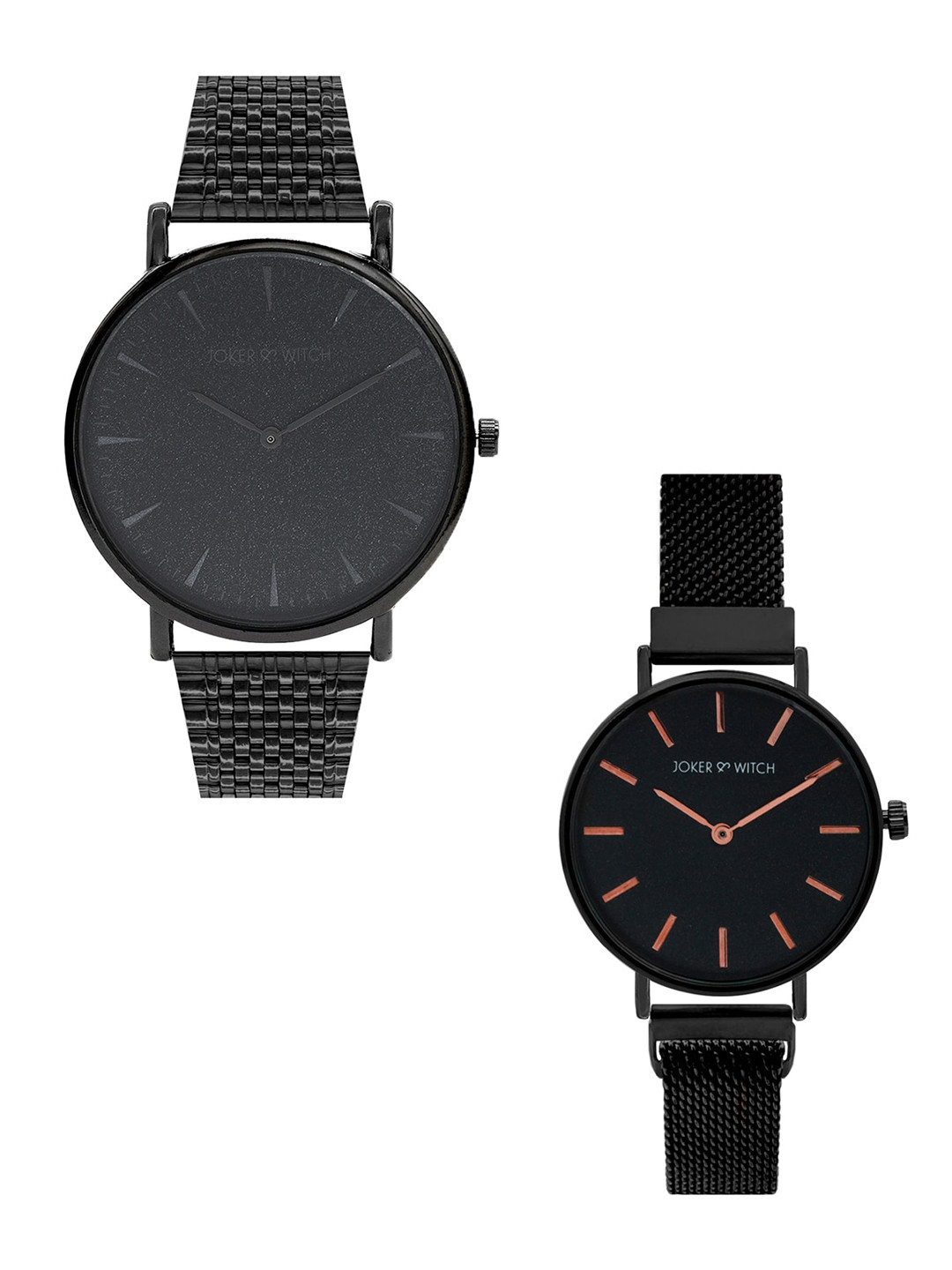 JOKER & WITCH Black & Rose Gold-Toned Shawn & Camila Couple Watch Gift Set JWCW145