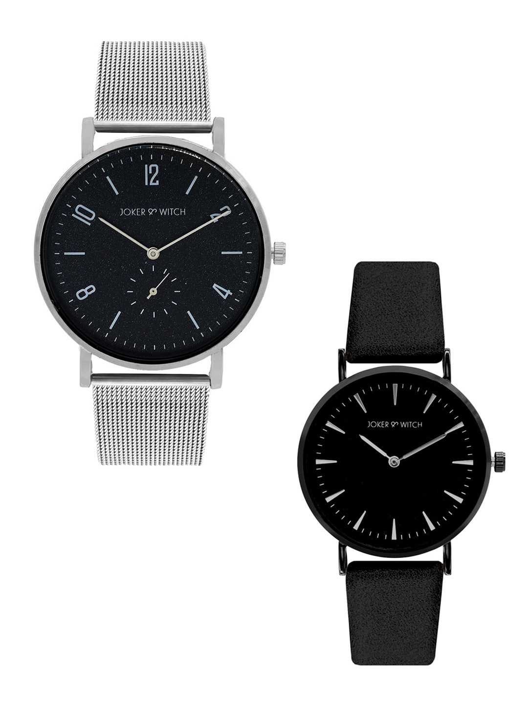 JOKER & WITCH Black & Silver-Toned Ali & Syd Couple Watch Gift Set JWCW194