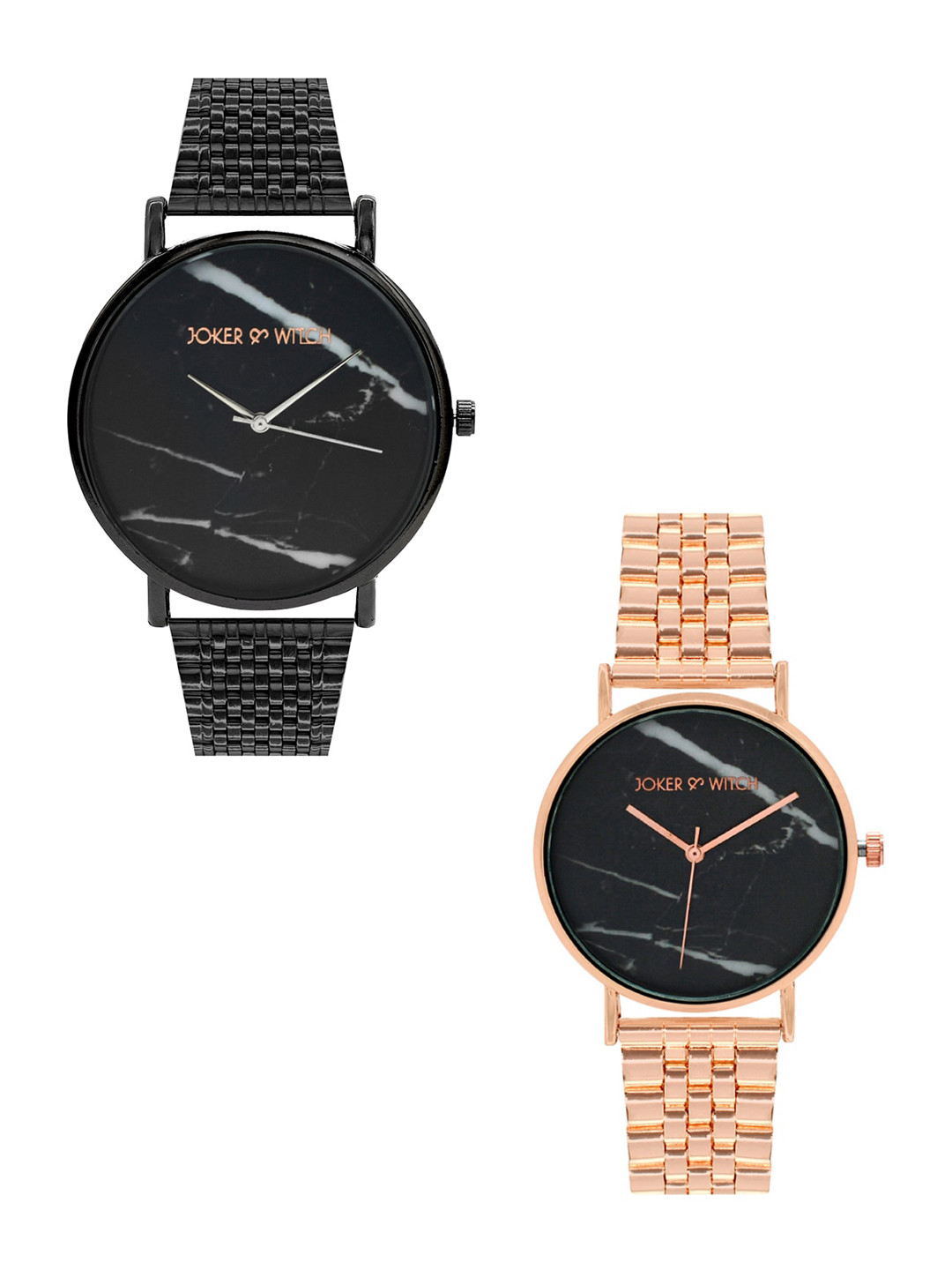 JOKER & WITCH Unisex Black & Rose Gold-Toned Fedderick & Anne Couple Watch Gift Set JWCW180