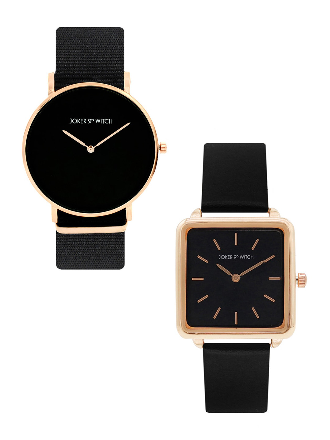 JOKER & WITCH Black & Rose-Gold Toned Iris & Barry Couple Watch Gift Set JWCW201