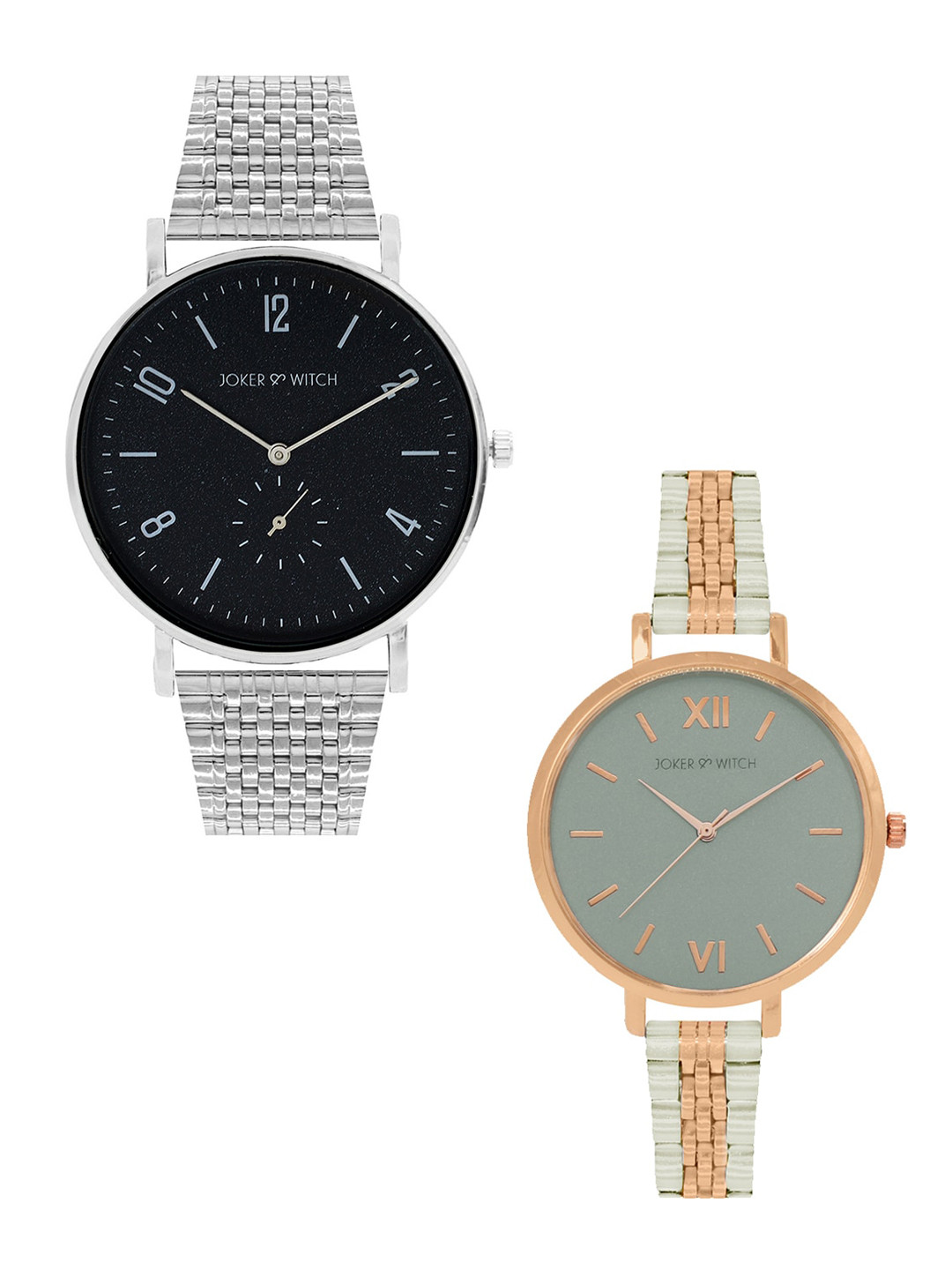 JOKER & WITCH Grey & Black Doug & Carol Couple Watch Gift Set JWCW131