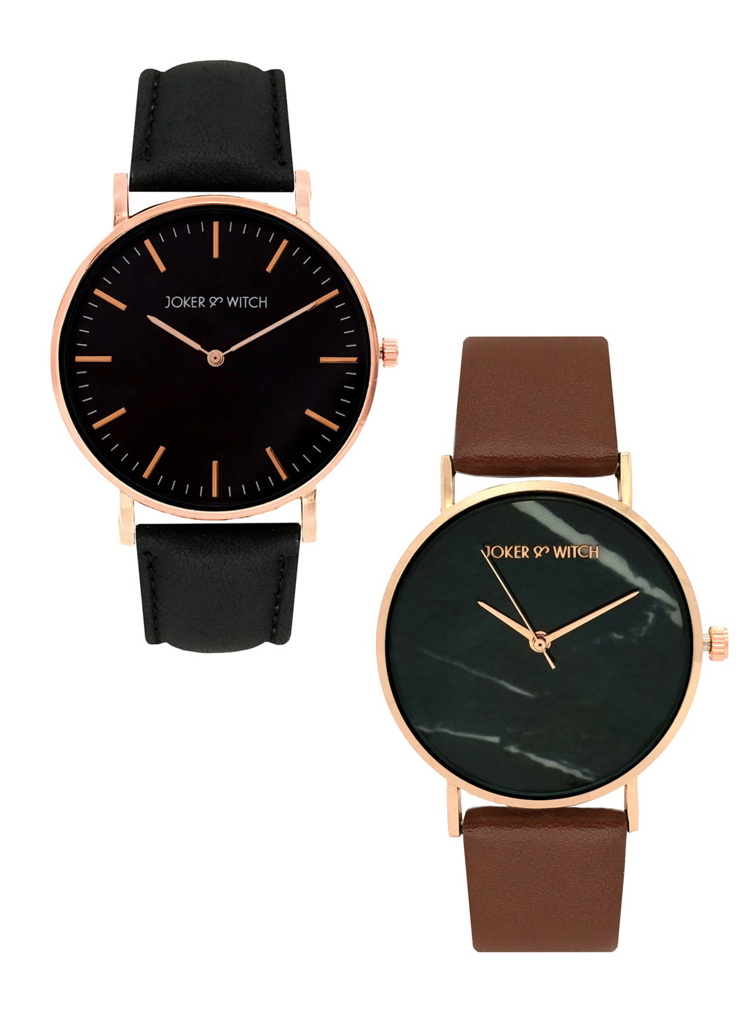 JOKER & WITCH Black & Brown Katnis & Peeta Couple Watch Gift Set JWCW175