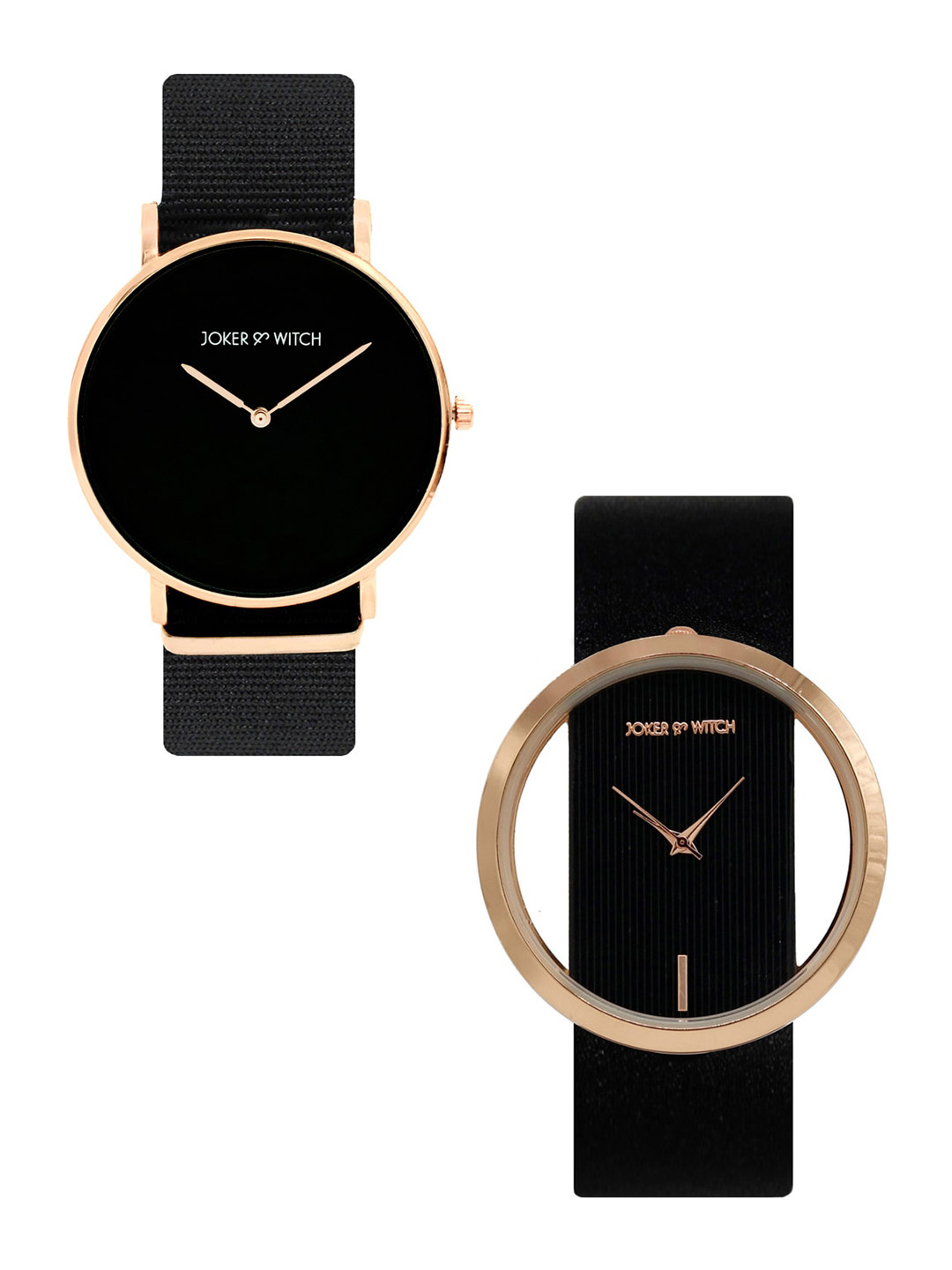 JOKER & WITCH Unisex Black & Rose Gold-Toned Randall & Beth Couple Watch Gift Set JWCW155