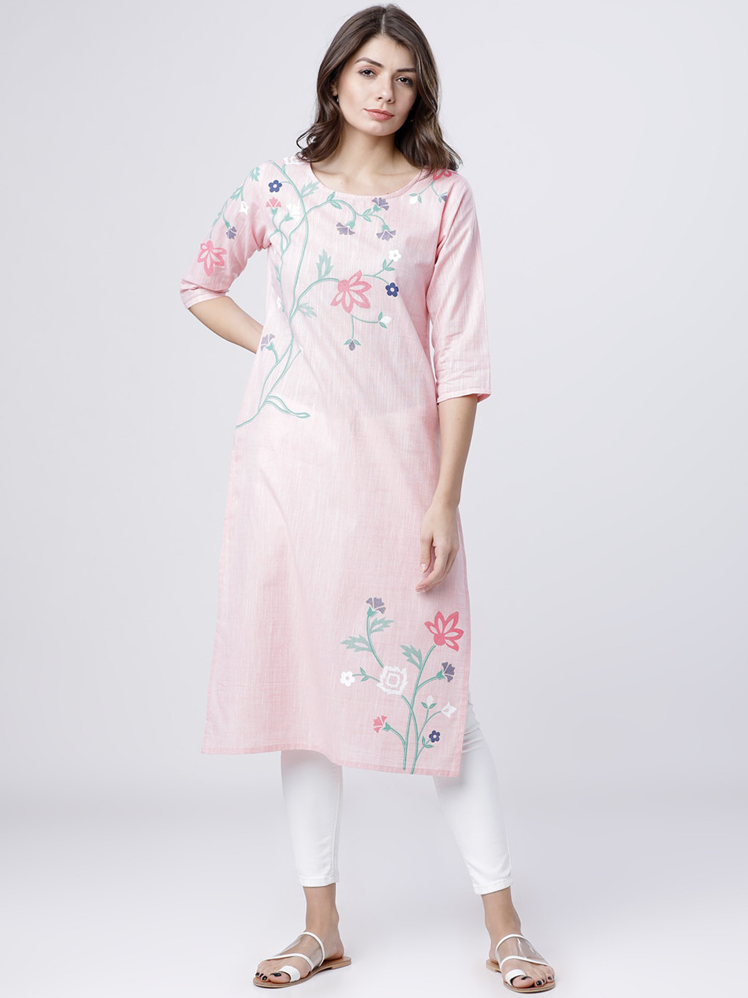Vishudh Women Pink Printed Straight Kurta