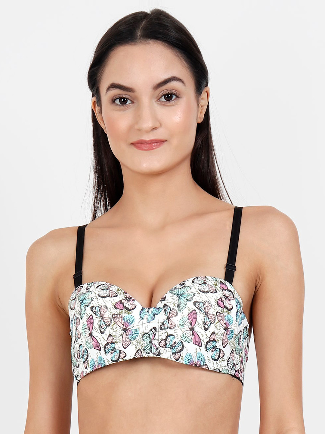 Lebami White & Pink Printed Non-Wired Lightly Padded Push-Up Bra