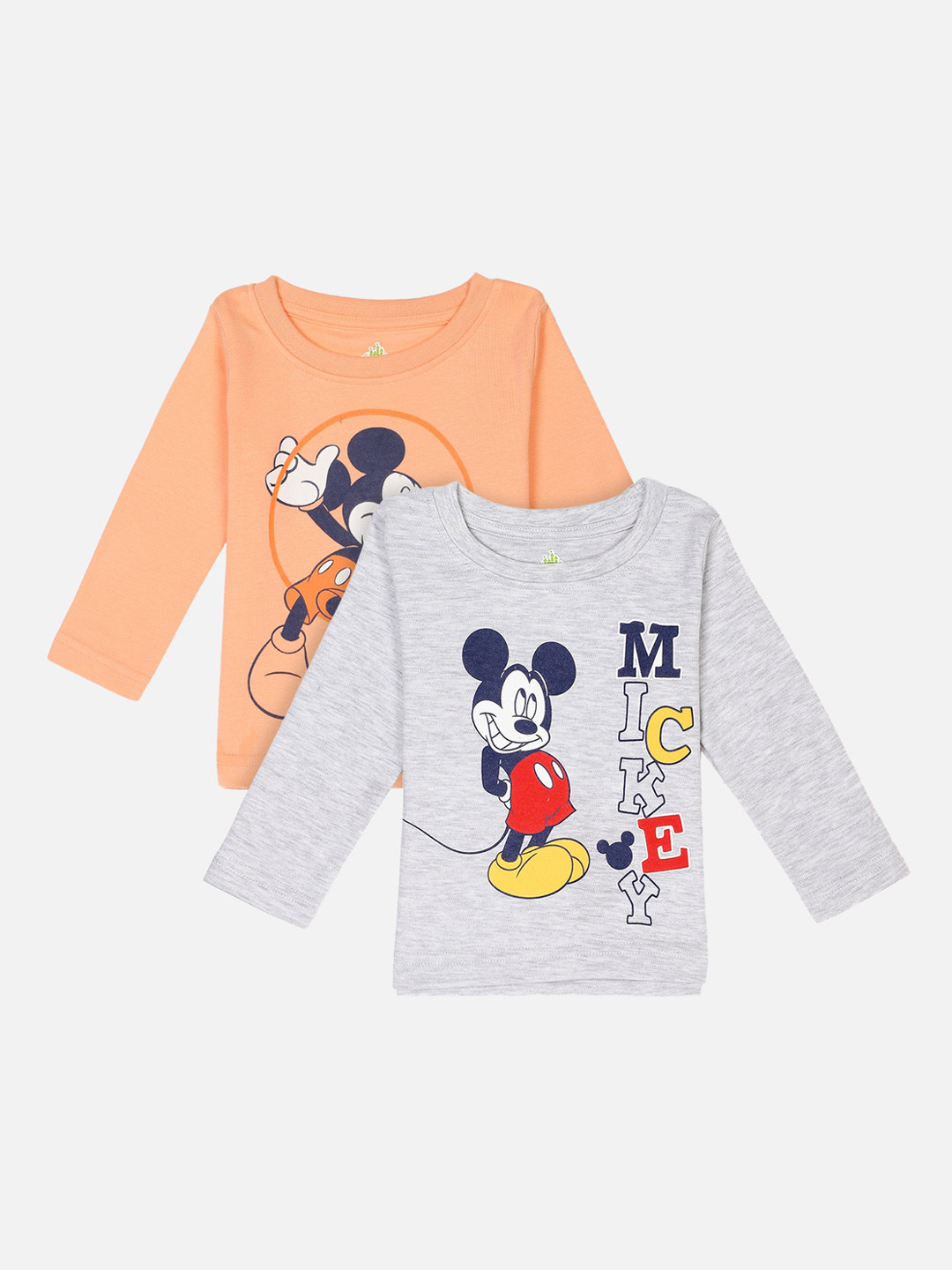 Bodycare First Boys Pack Of 2 Grey Melange & Orange Printed Round Neck T-shirts