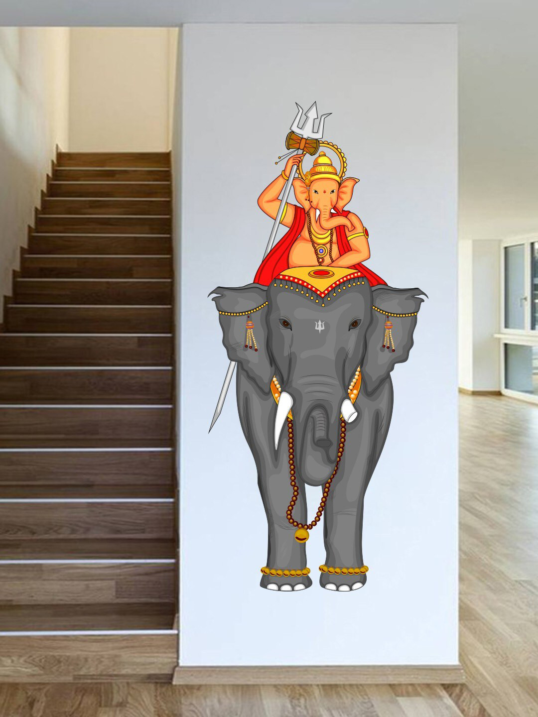 rawpockets Grey & Yellow Lord Ganesha Elephant Ride Wall Sticker