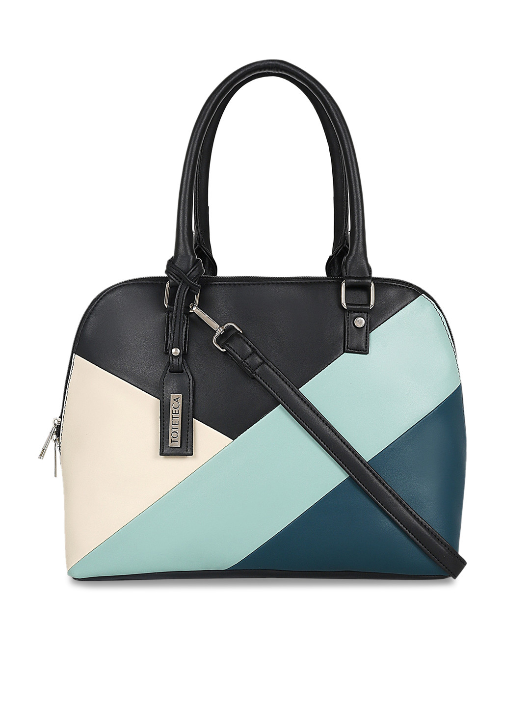 Toteteca Green Colourblocked Handheld Bag