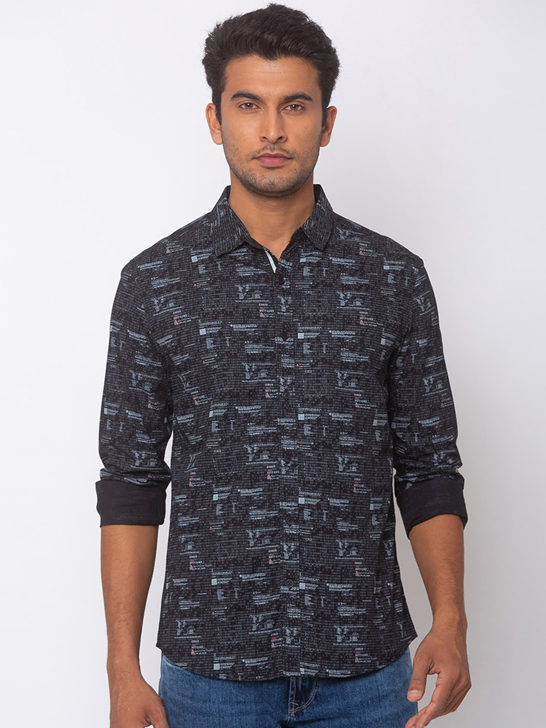 SPYKAR Men Black Slim Fit Printed Casual Shirt