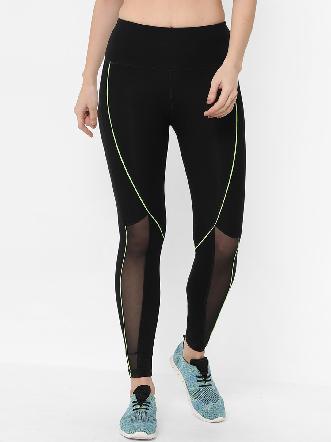 Tuna London Women Black Solid Neon Pop Cotton Leggings