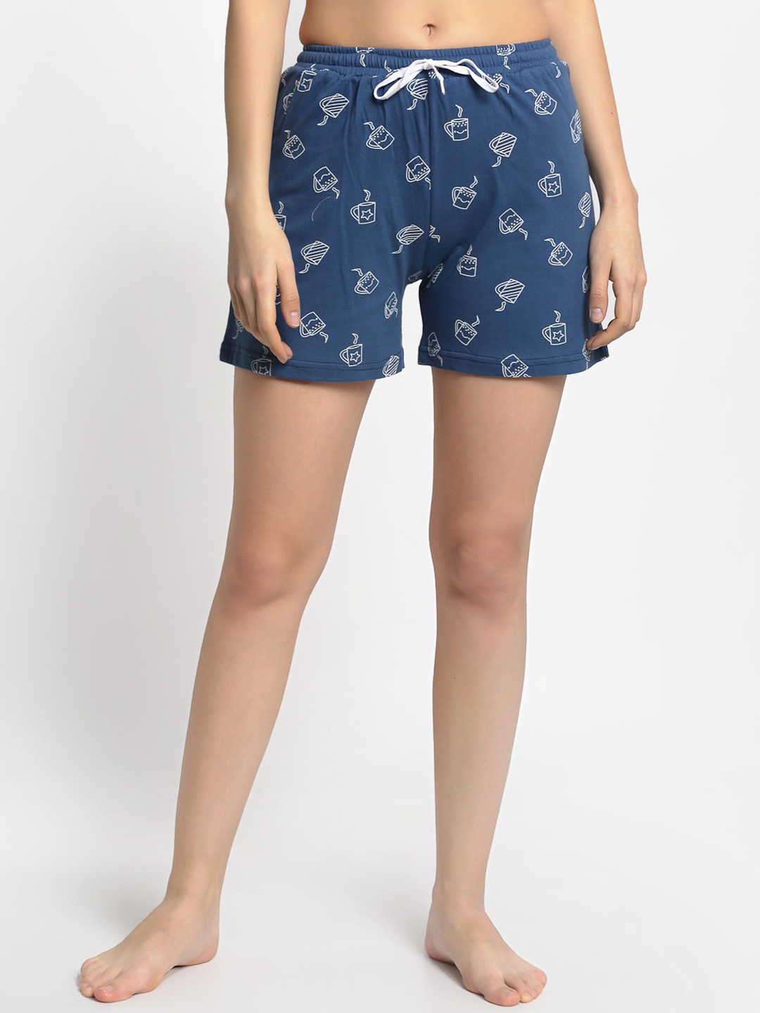 Boston Club Women Blue Printed Lounge Shorts