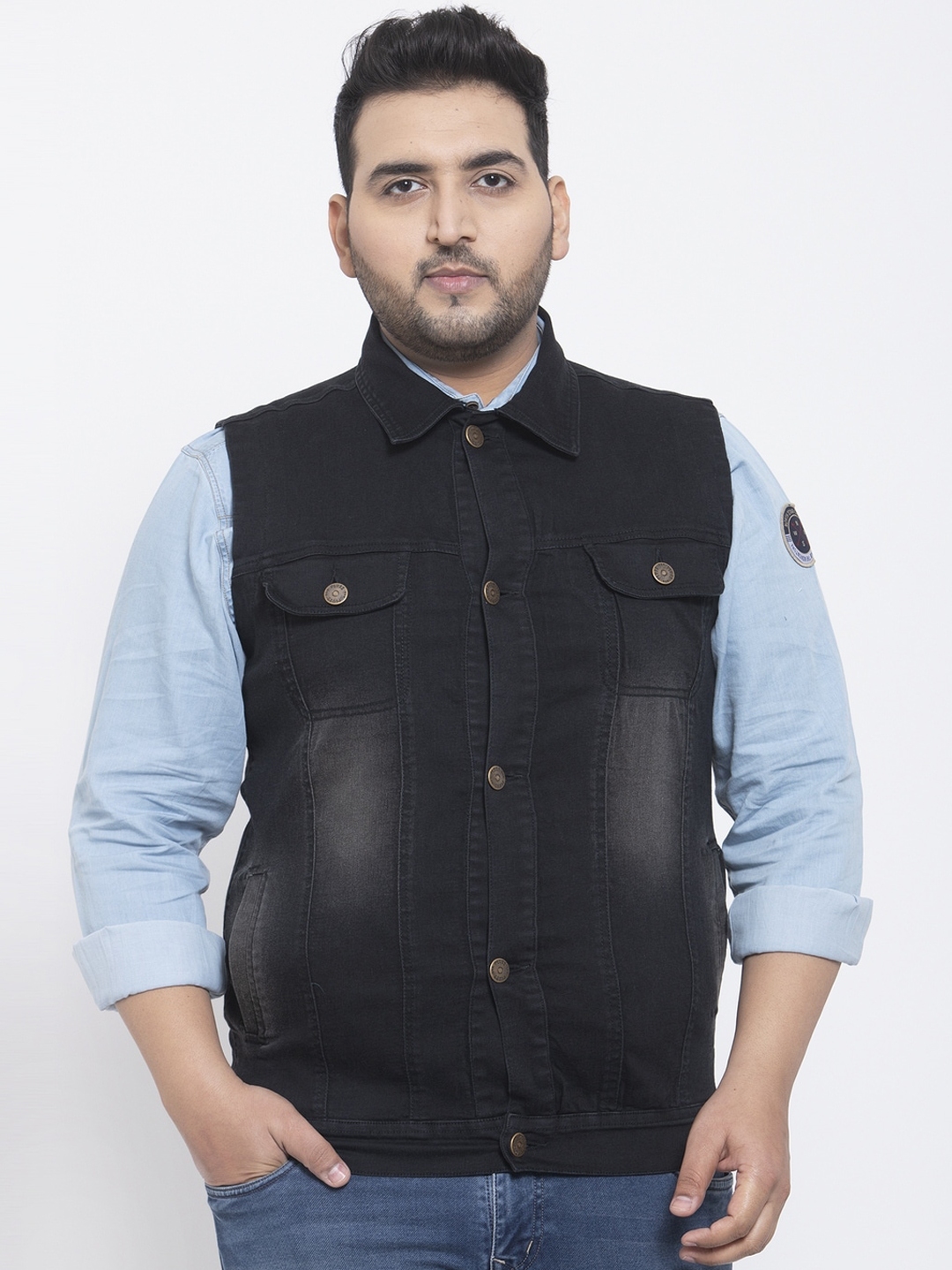 Buy plusS Men Plus Size Black Solid Sleeveless Denim Jacket Jackets for Men 13599520 Myntra