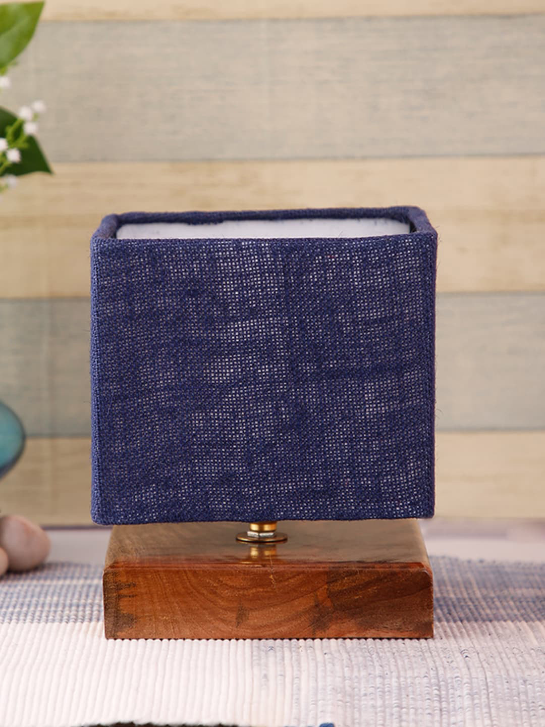 Devansh Blue Solid Contemporary Table Lamp & Jute Shade