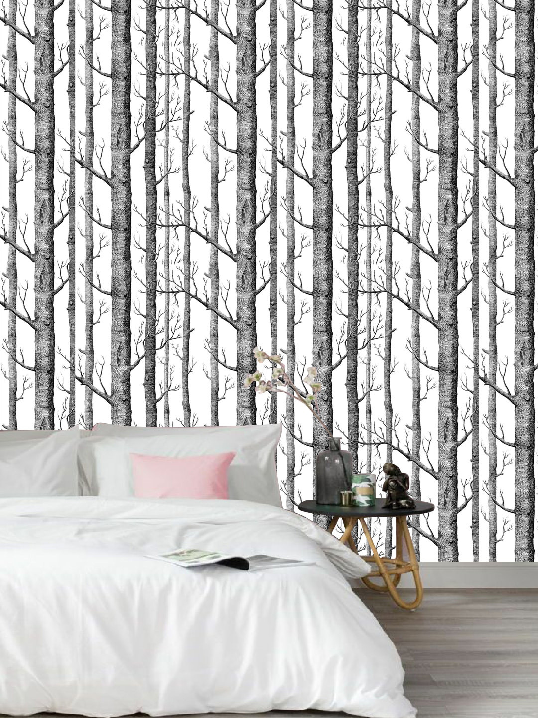 Jaamso Royals White & Black Trees Self Adhesive Wallpaper