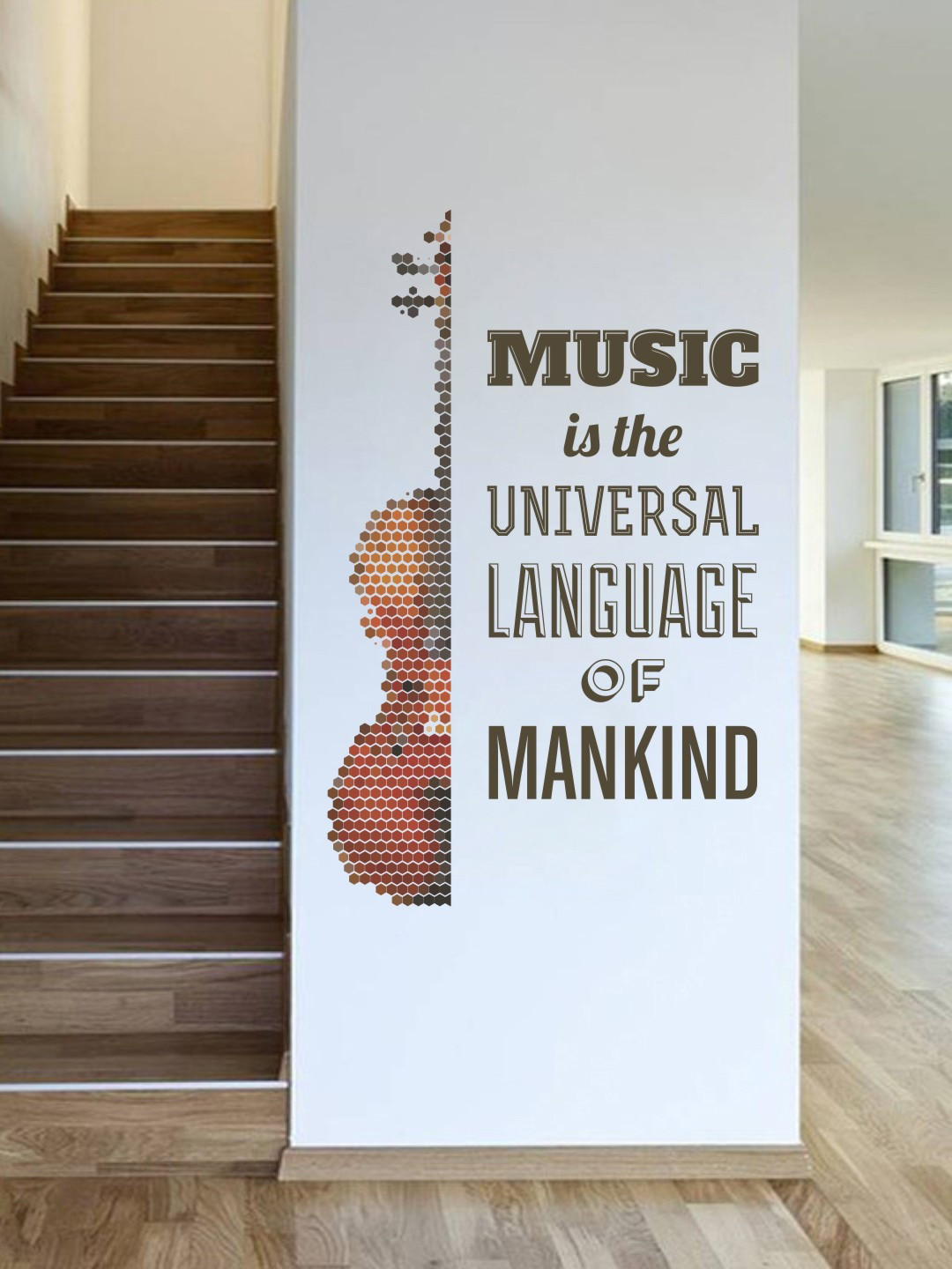 rawpockets Brown & White Music Quote and Guitar Wall Sticker