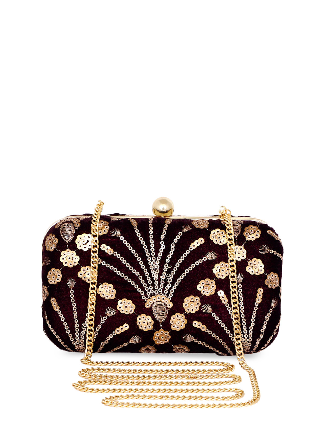 REZZY Maroon & Gold-Toned Embellished Clutch