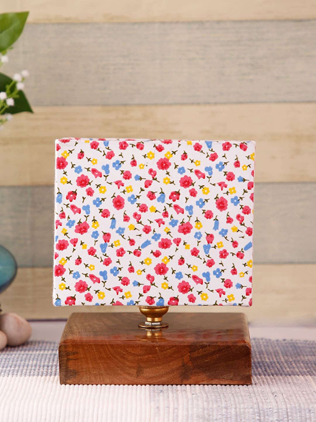 Devansh White & Red Floral Printed Square Lamp