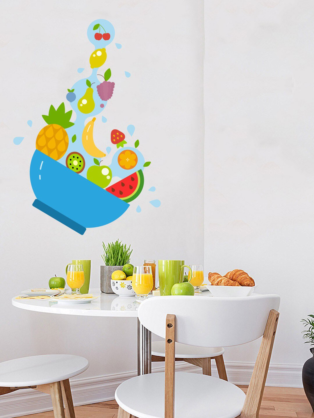 rawpockets Blue & Orange Decorative Fruit Bowl Wall Sticker