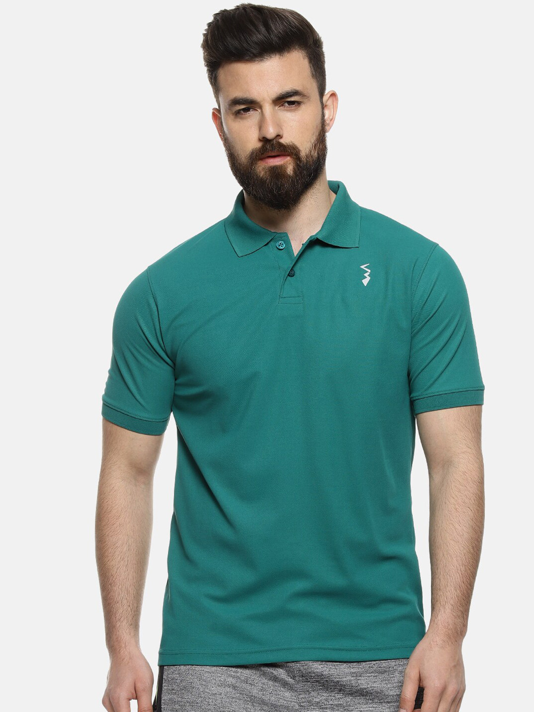 Campus Sutra Men Green Solid Polo Collar Anti-Microbial T-shirt