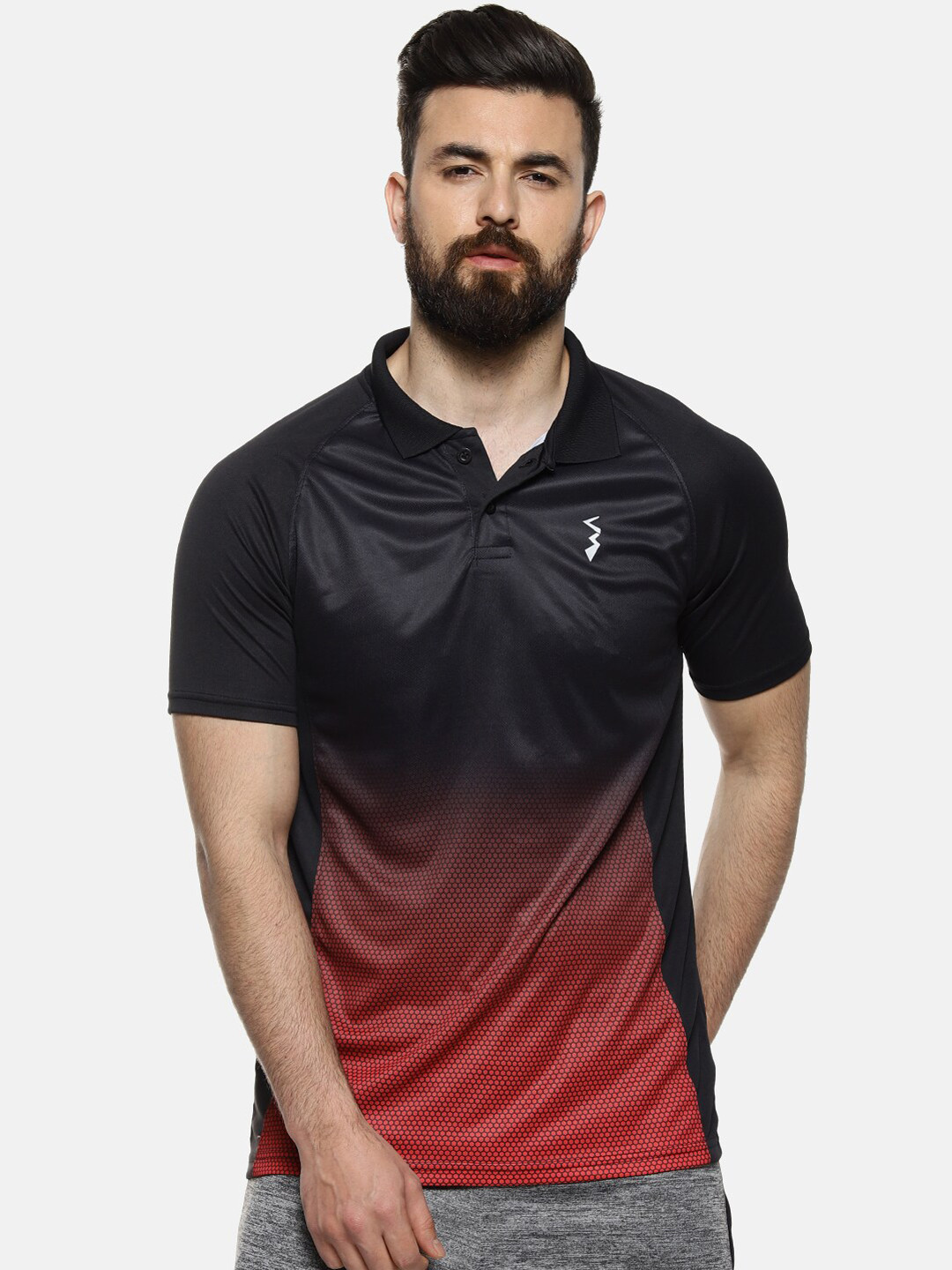 Campus Sutra Men Red & Black Colourblocked Polo Collar Anti-Microbial T-shirt
