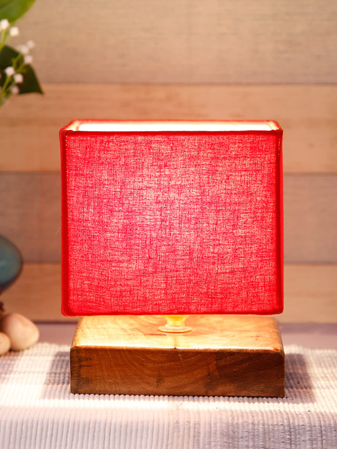 Devansh Red Solid Square Table Lamp