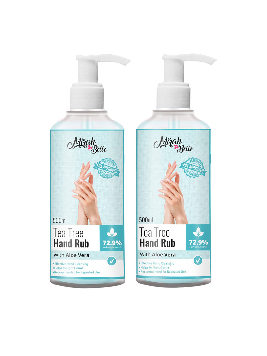 Mirah Belle Unisex Pack Of 2 Tea Tree Aloe Vera Hand Rub Sanitizer 1000ml