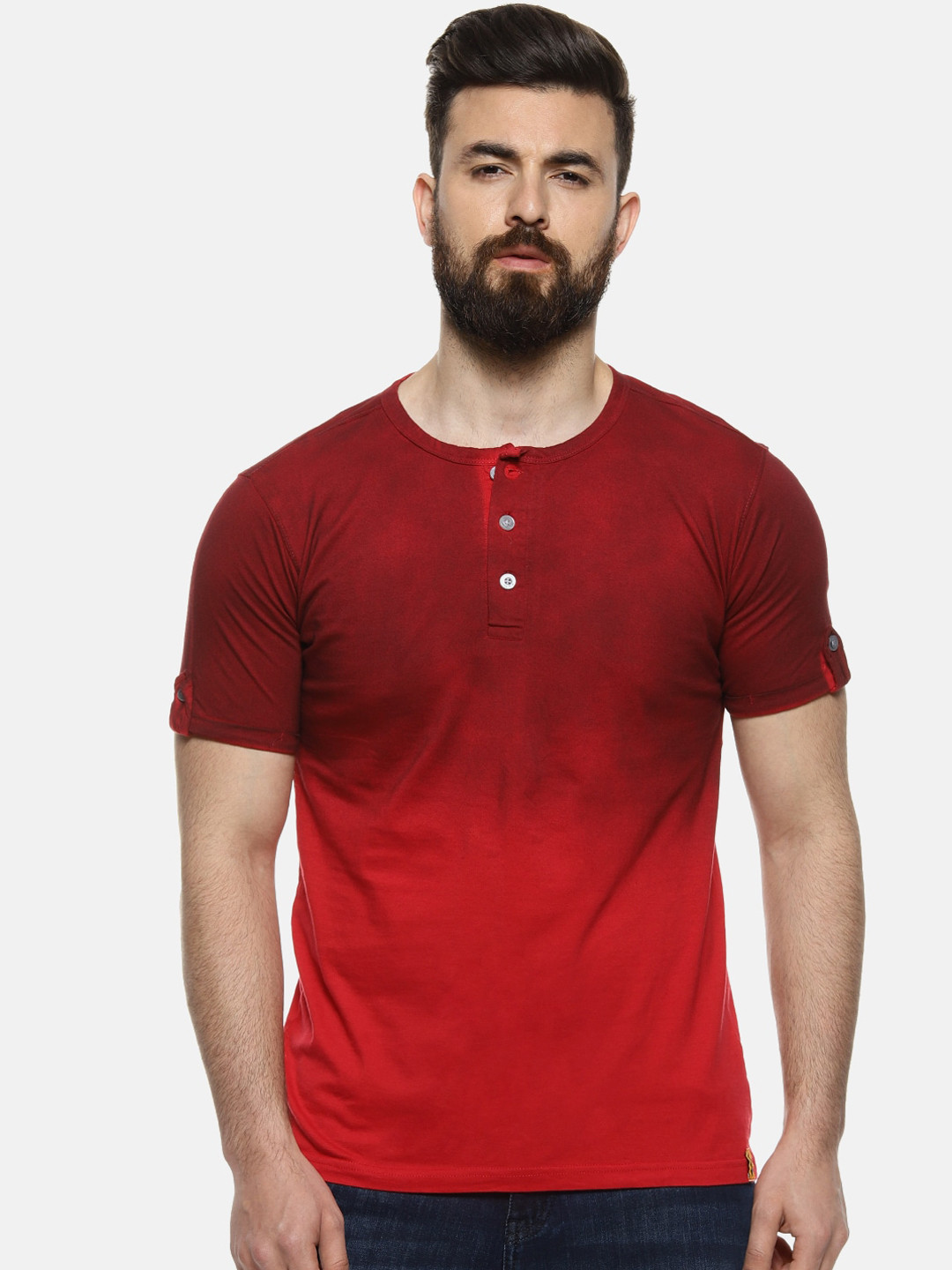 Campus Sutra Men Maroon Dyed Round Neck T-shirt