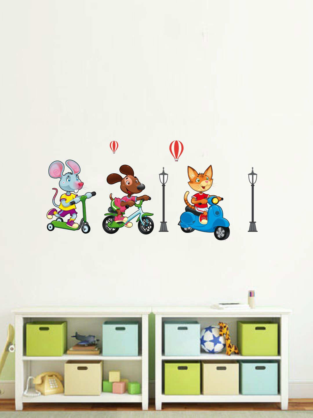 rawpockets Kids Blue & Pink Pet Animals Riding Vehicles PVC Vinyl Wall Sticker