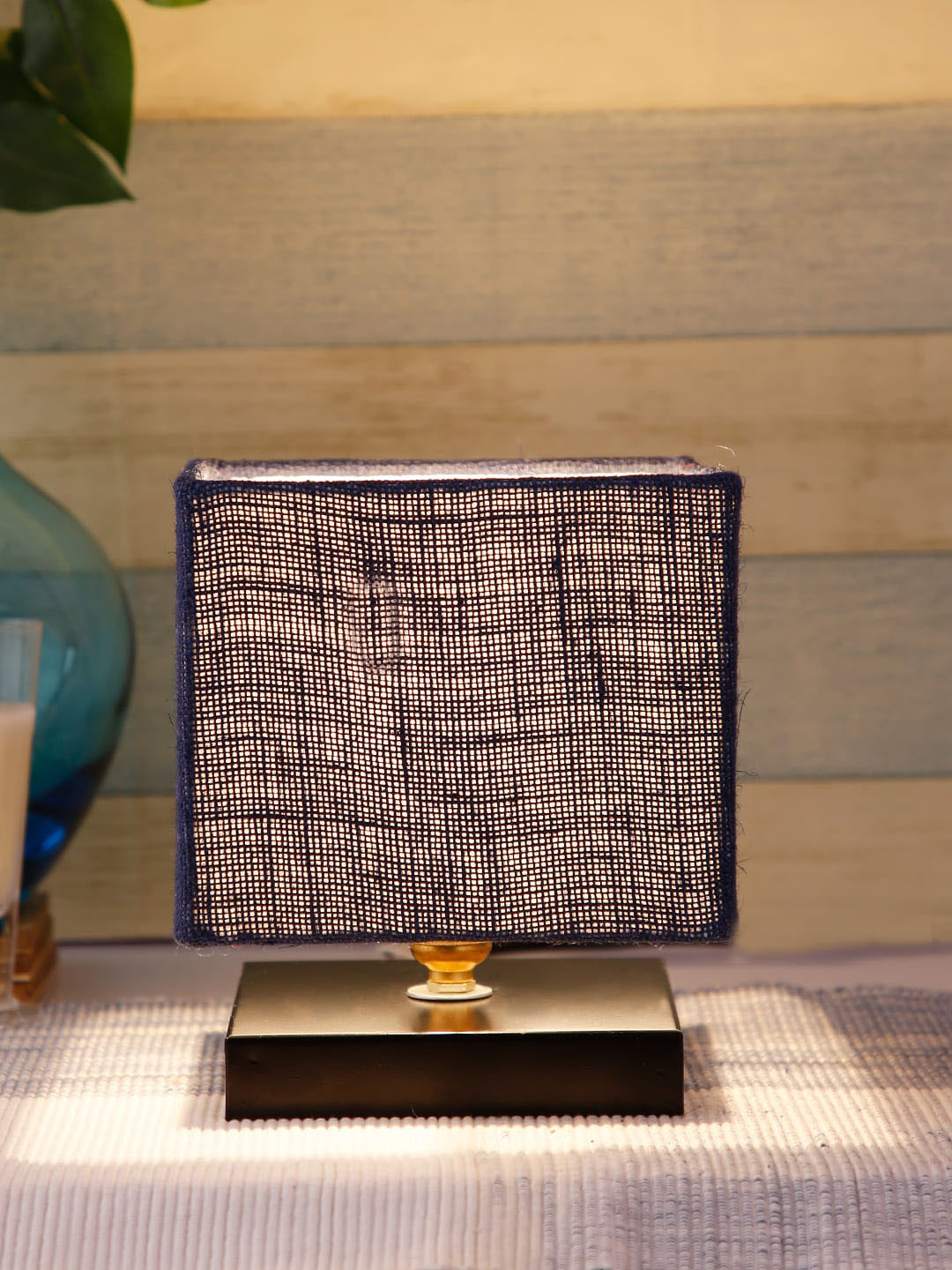 Devansh Navy Blue Solid Contemporary Square Table Lamp