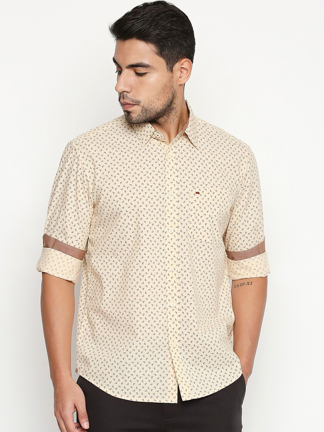 Basics Men Yellow Slim Fit Printed Casual Shirt