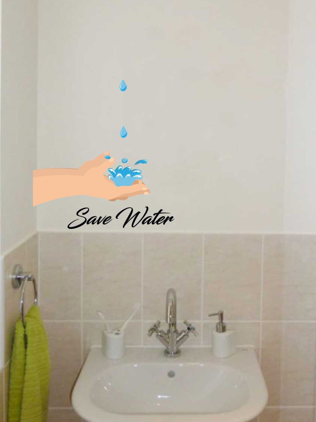 rawpockets Beige & Blue Save Water Wall Sticker