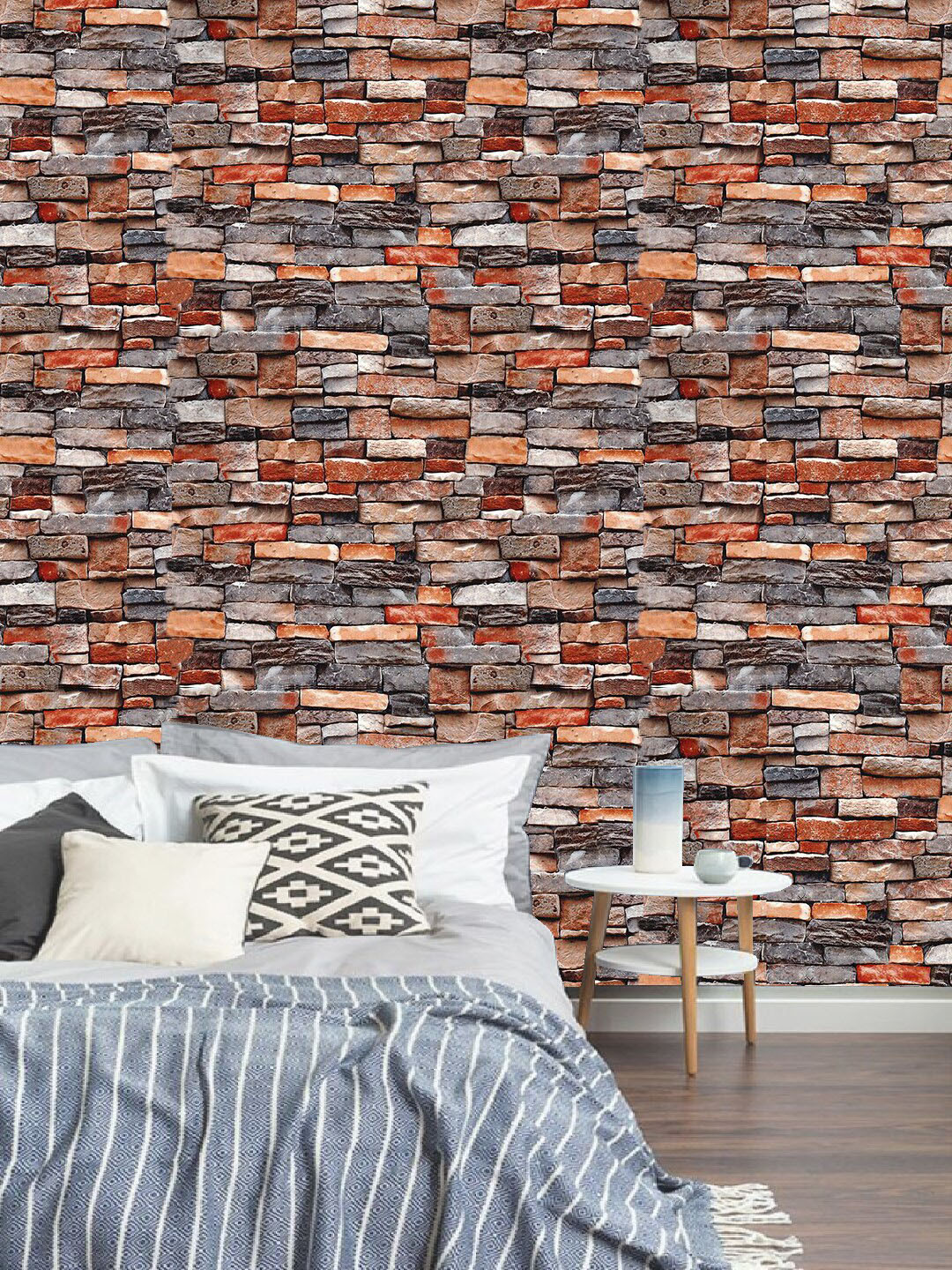 Jaamso Royals Nature Red Brick Stone Self Adhesive Wallpaper