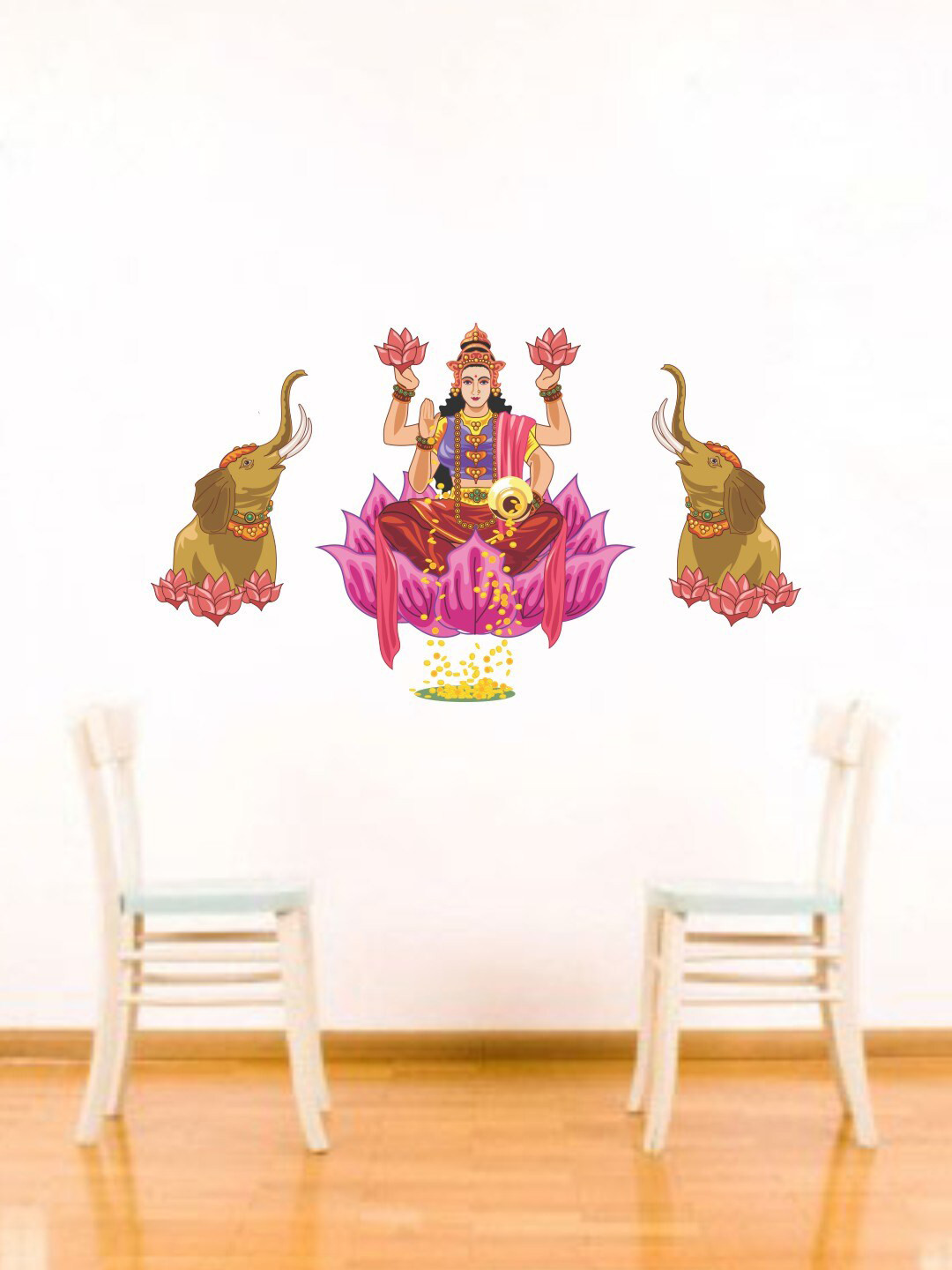 rawpockets Pink & Red Goddess Laxmi With Elephant Wall Stickers