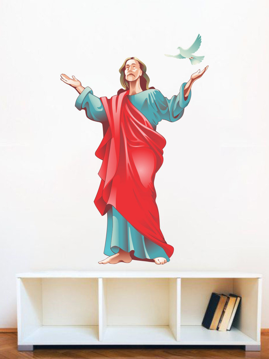 rawpockets Red & Blue Lord Jesus and Peaceful Bird Wall Sticker