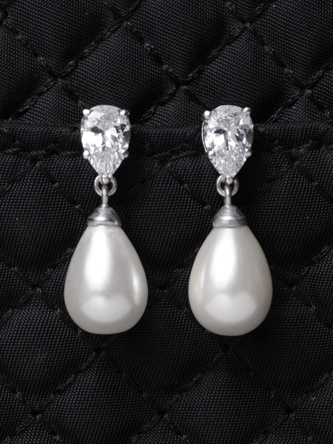 Clara Silver-Toned Rhodium-Plated 92.5 Sterling Silver Teardrop Shaped Drop Earrings